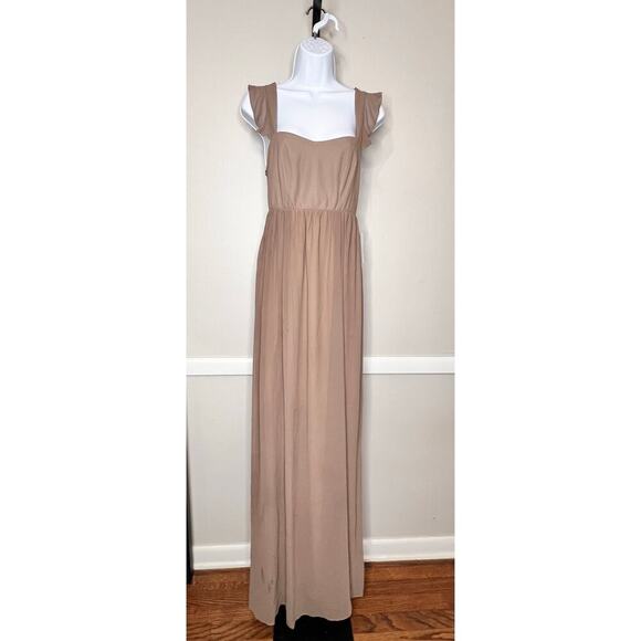 ☀️NWT Show Me Your Mumu June Maxi Bridesmaid Dress Chiffon Neutral Dune Brown M - Picture 3 of 9